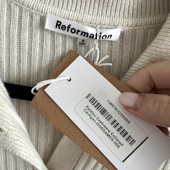 Reformation Fantino Cashmere Collared Cardigan Sweater Gossamer Cream - Picture 5 of 5